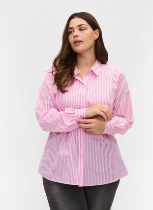 Gestreifte Bluse aus Baumwolle, White/ Pink Stripe, Model image number 0