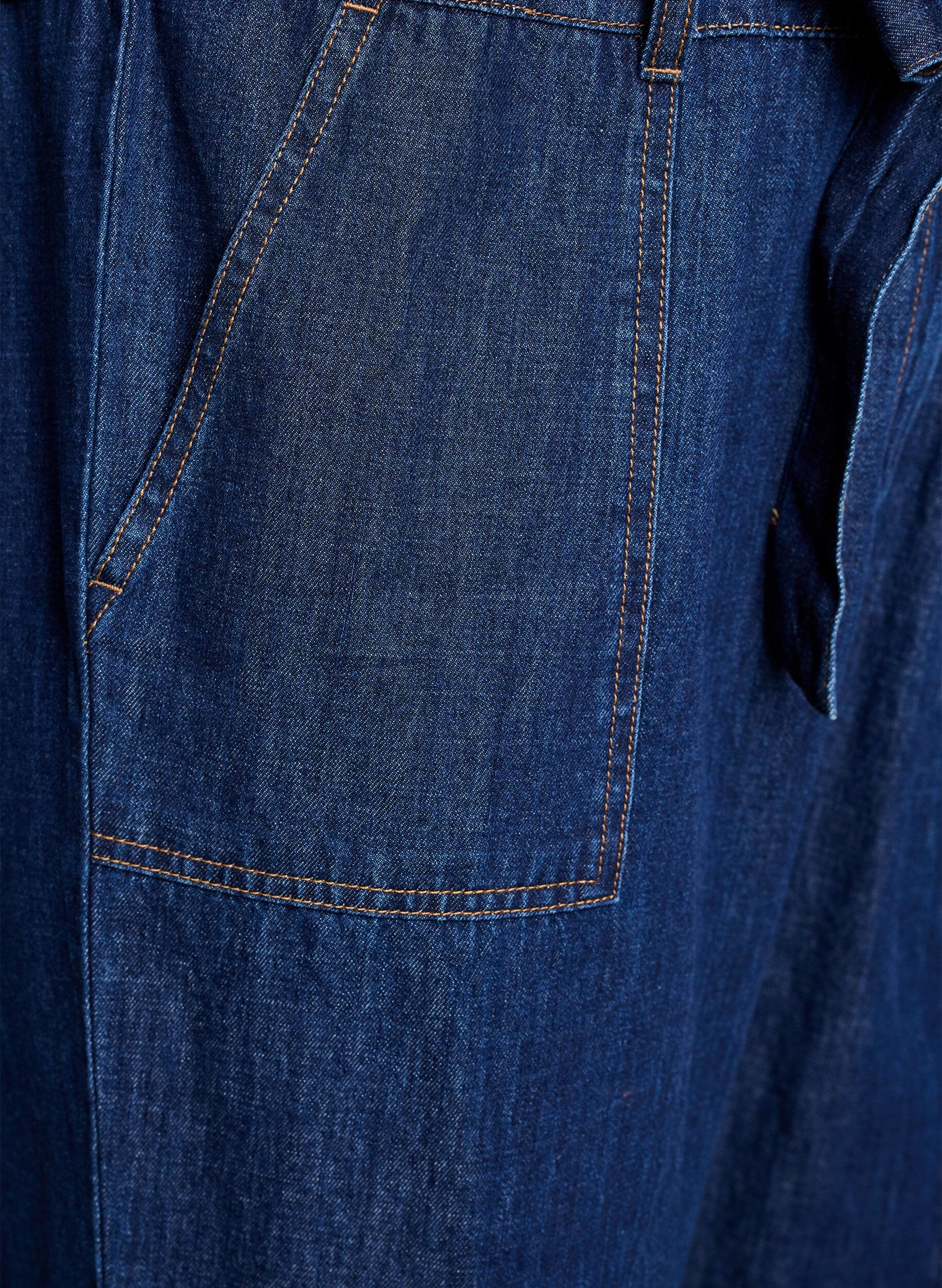 Zizzi Denim-Jumpsuit mit kurzen &Auml;rmeln und Bindeg&uuml;rtel, Blau, Packshot image number 3