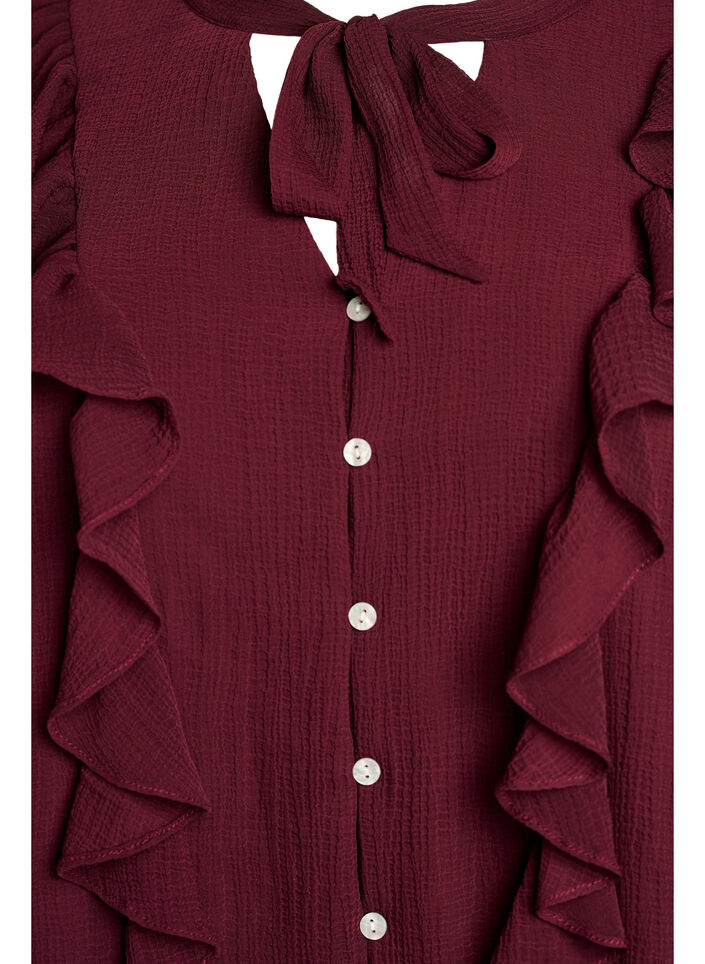Transparente Bluse mit R&uuml;schen und Bindeband, Rot, Packshot image number 2