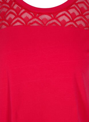 Baumwoll-T-Shirt mit Spitze und kurzen Ärmeln, Tango Red, Packshot image number 2
