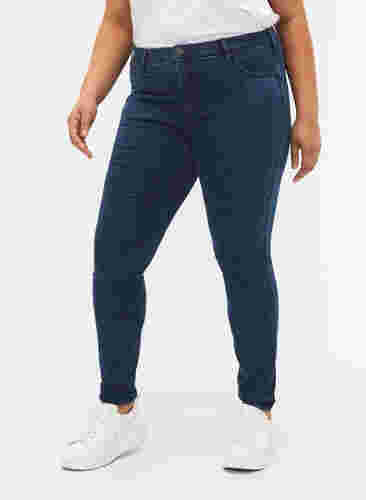Hochtaillierte Super Slim Amy Jeans, Dark blue, Model image number 3