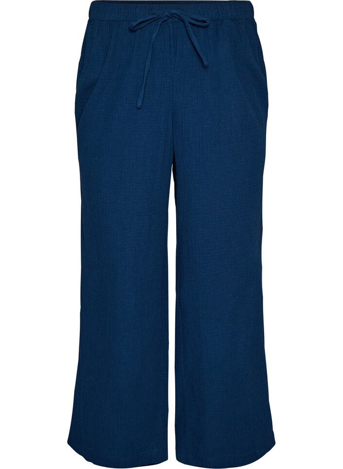 Lockere Pyjamahose aus Baumwoll-Musselin, Blau, Packshot image number 0