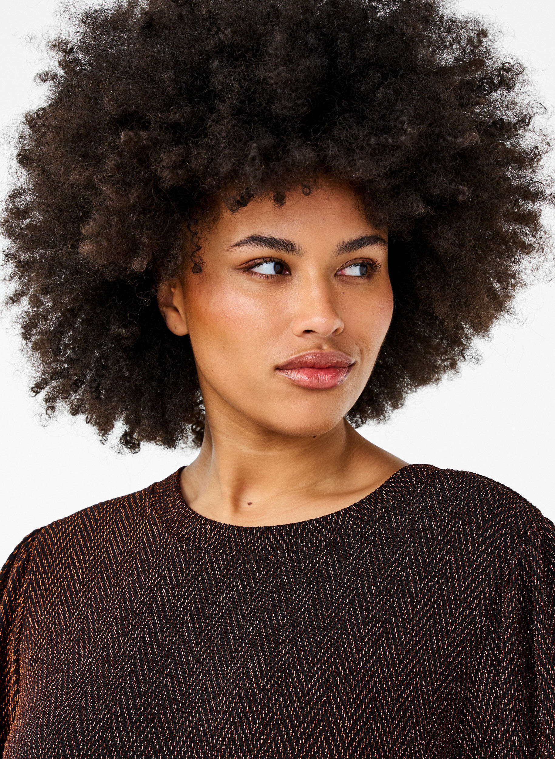 Zizzi Kleid mit Zickzackmuster und Glitzer, Copper ZigZagShimmer, Model image number 2