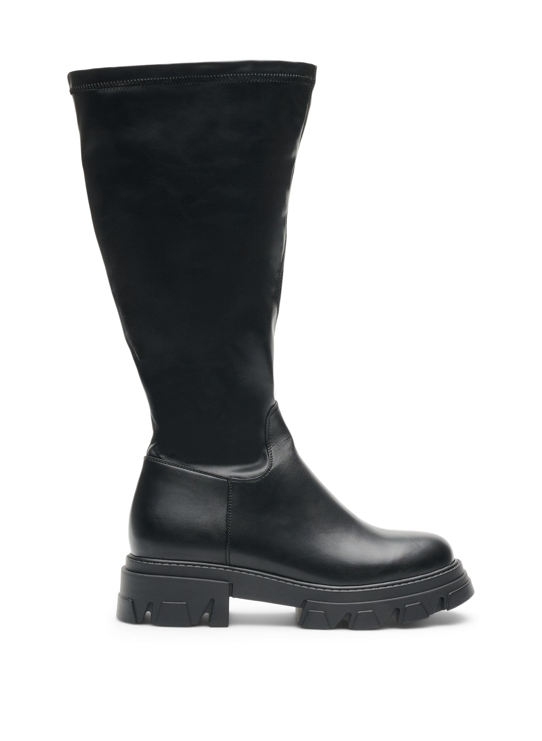 ZizziLangschaftstiefel aus Kunstleder mit klobiger Sohle, Schwarz, Packshot image number 0