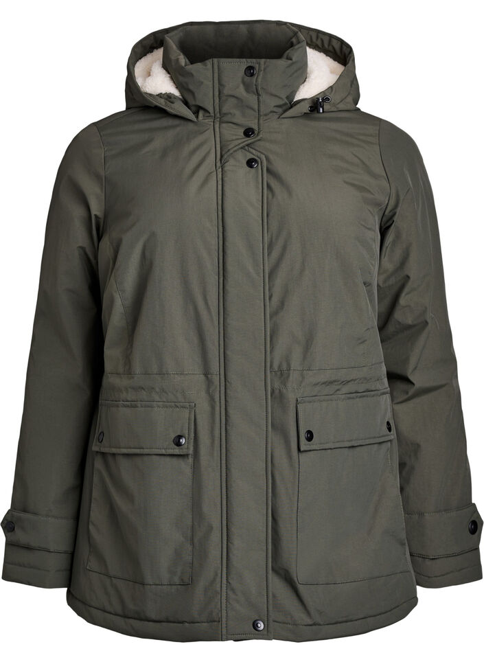 Leichter, gepolsterter Parka mit teddygefütterter Kapuze, Grün, Packshot image number 0