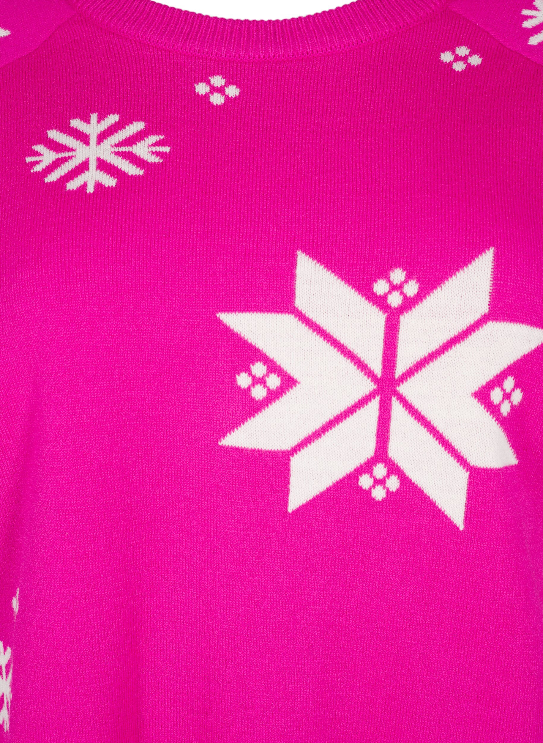 Zizzi Strickpullover mit Schneeflockenmuster, Pink, Packshot image number 2