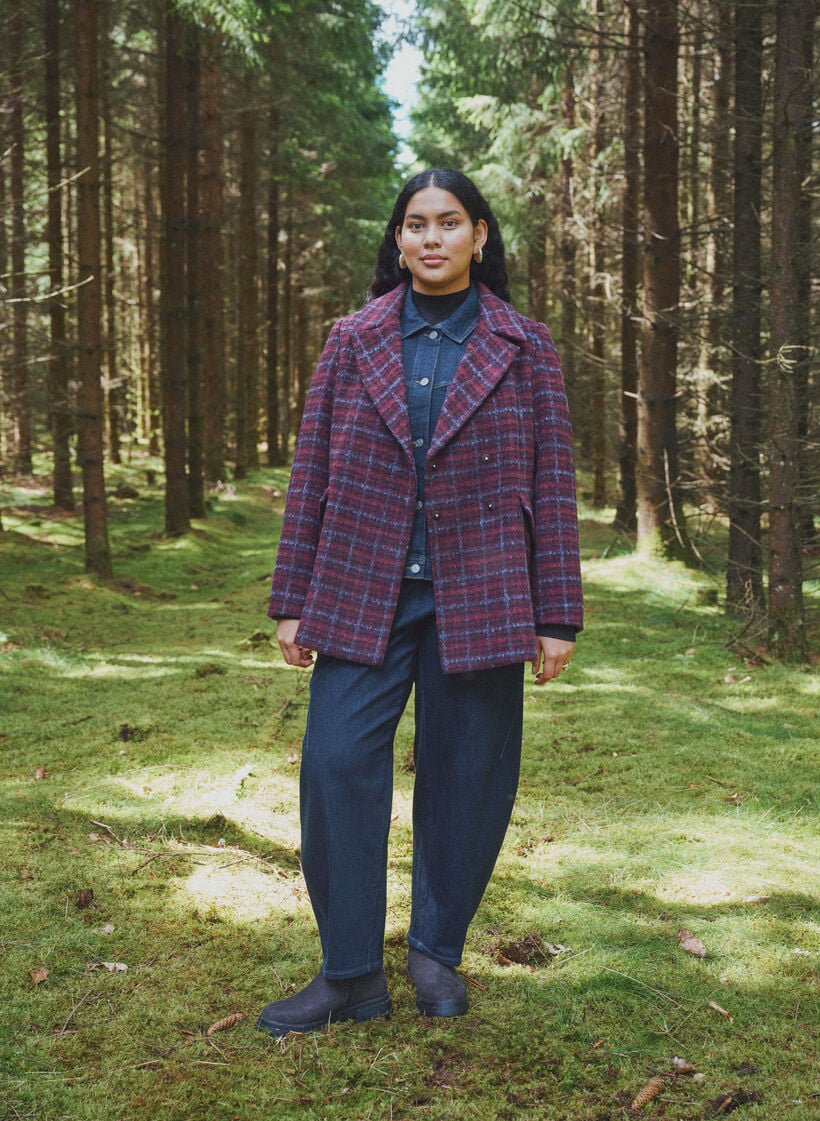 Karierte Jacke mit Taschen, Rot, Image