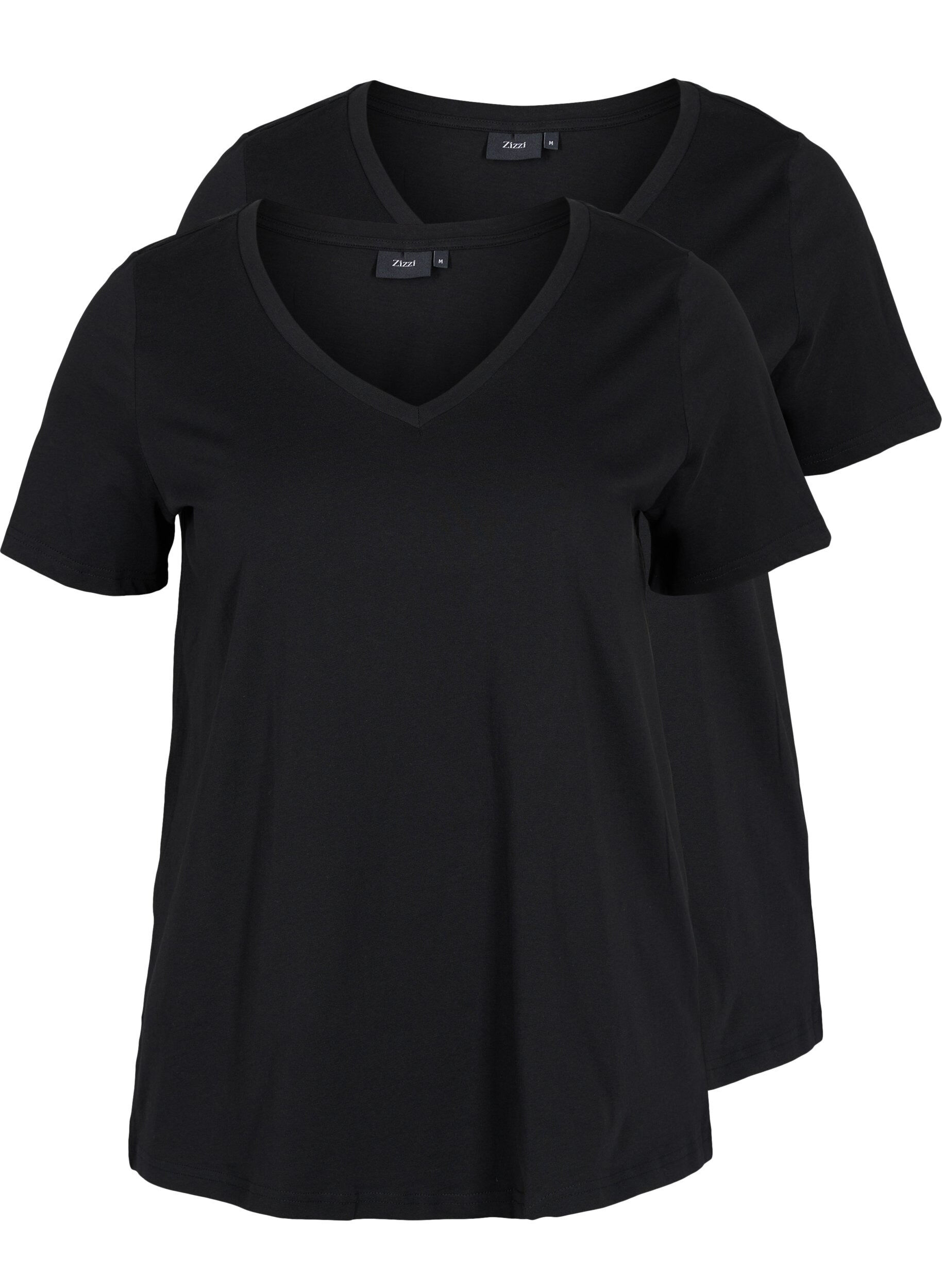 Zizzi 2er-Pack basic T-Shirts aus Baumwolle, Black/Black, Packshot image number 0