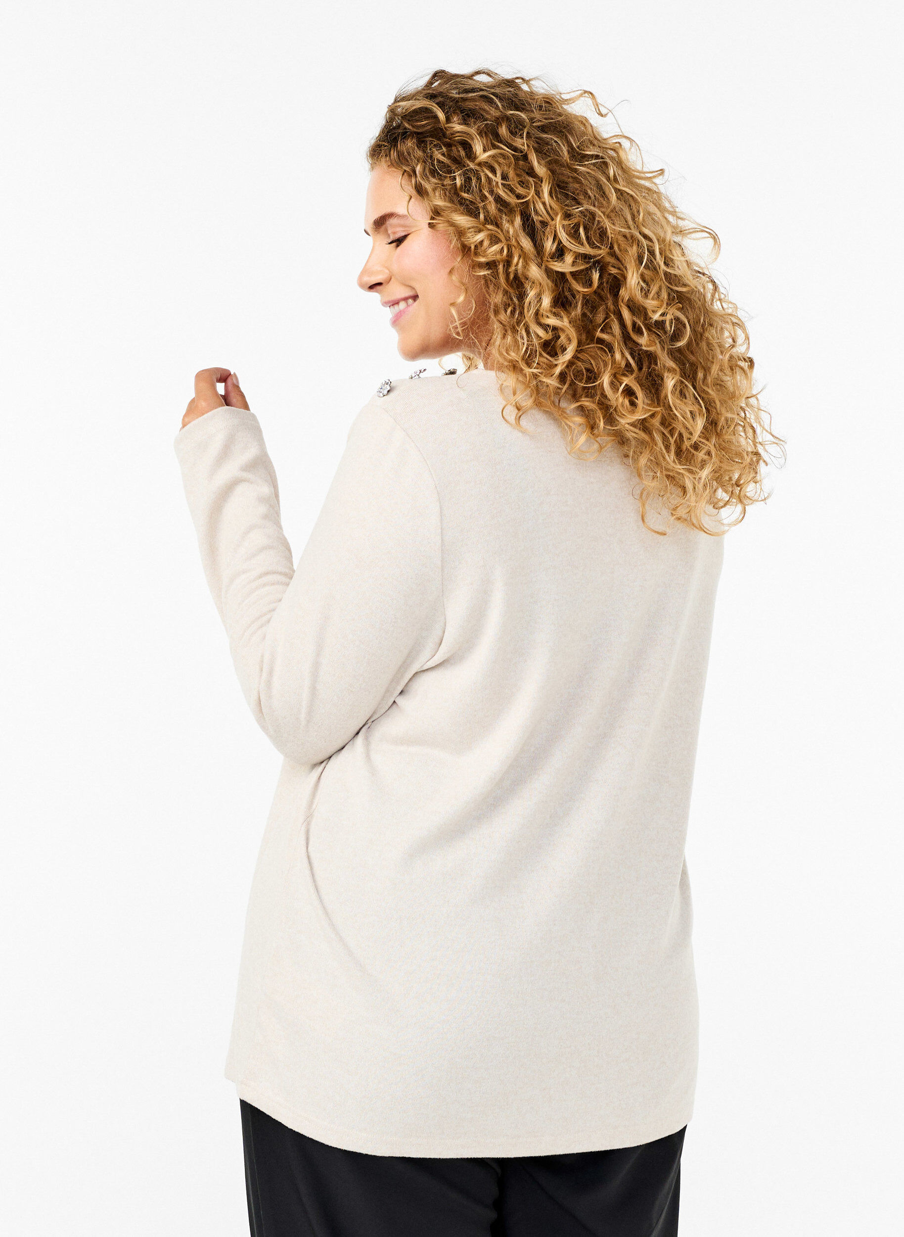 Zizzi Bluse mit Zierkn&ouml;pfen, Beige, Model image number 2