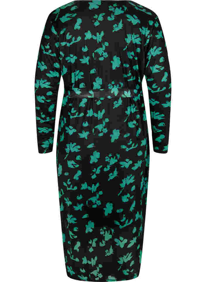 Wickelkleid mit Print aus Mesh, Black Green , Packshot image number 1