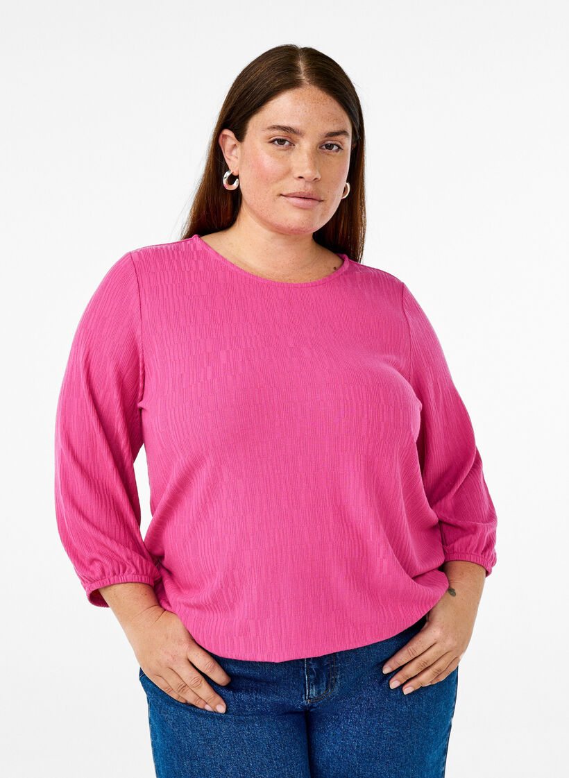 Bluse mit Struktur und 3/4-&Auml;rmeln, Rot, Model image number 0
