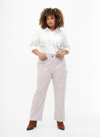 Gestreifte Cargo-Jeans mit gerader Passform, Rose White Stripe, Model