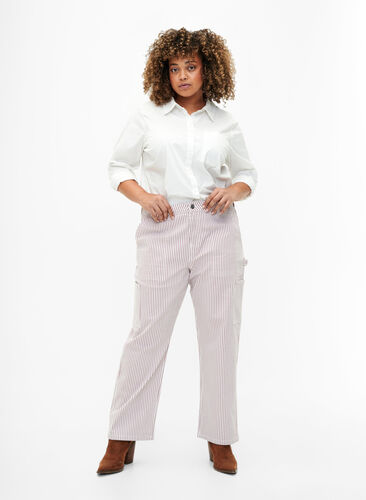 Gestreifte Cargo-Jeans mit gerader Passform, Rose White Stripe, Model image number 0