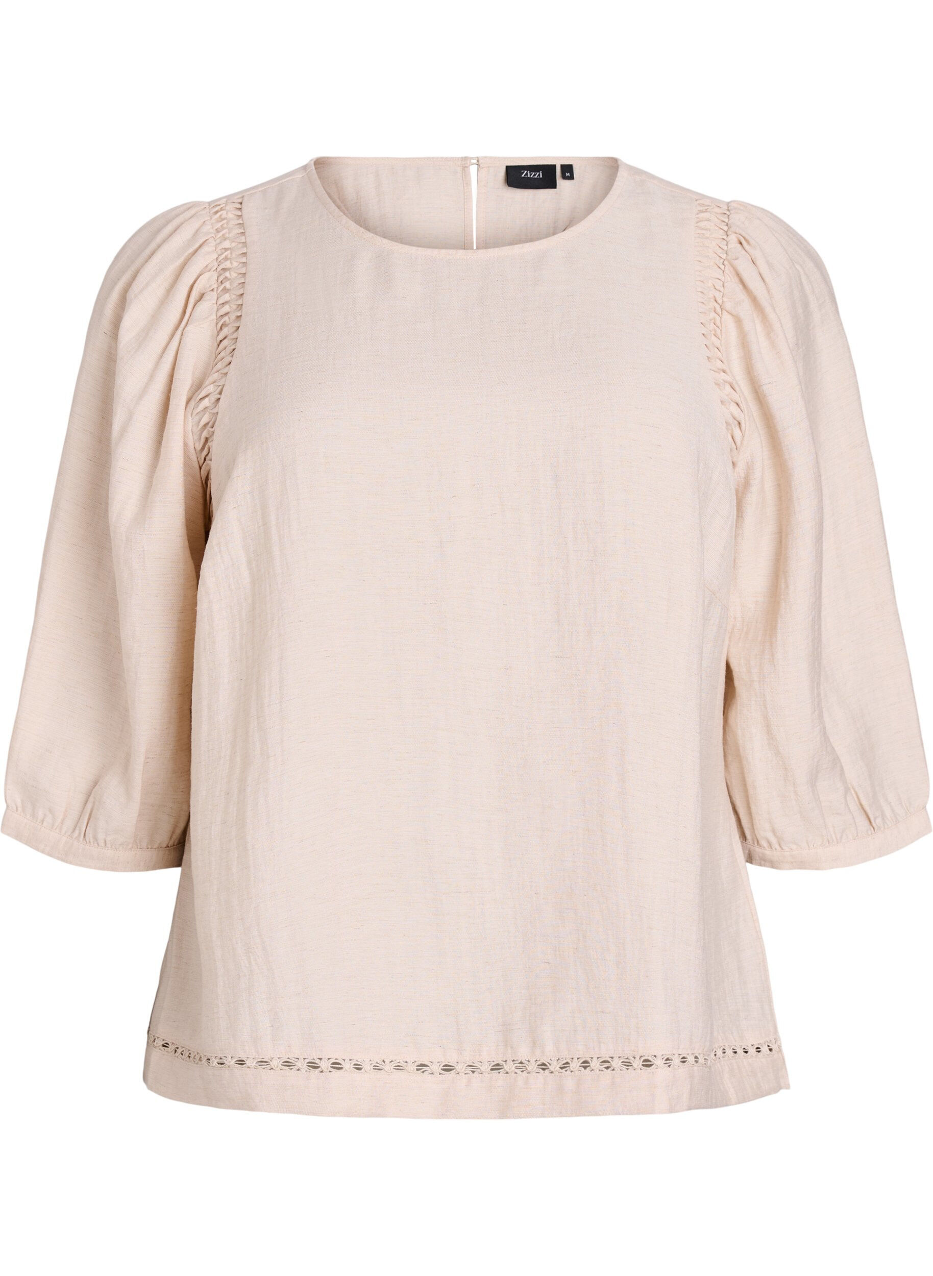 Bluse aus Viskosemischung mit Leinen und gerafften Schultern