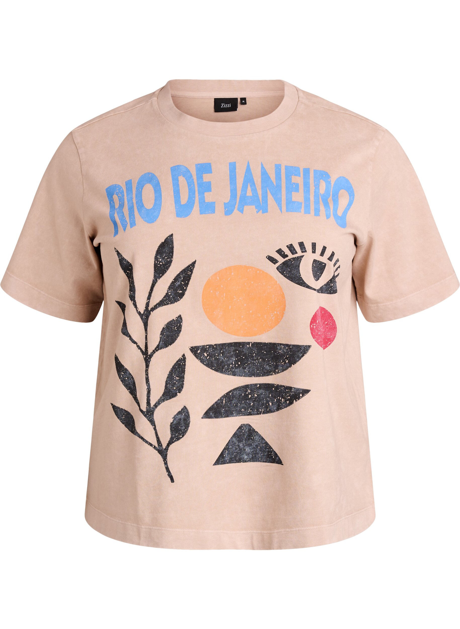 Zizzi Baumwoll-T-Shirt mit Frontprint, Beige, Packshot image number 0