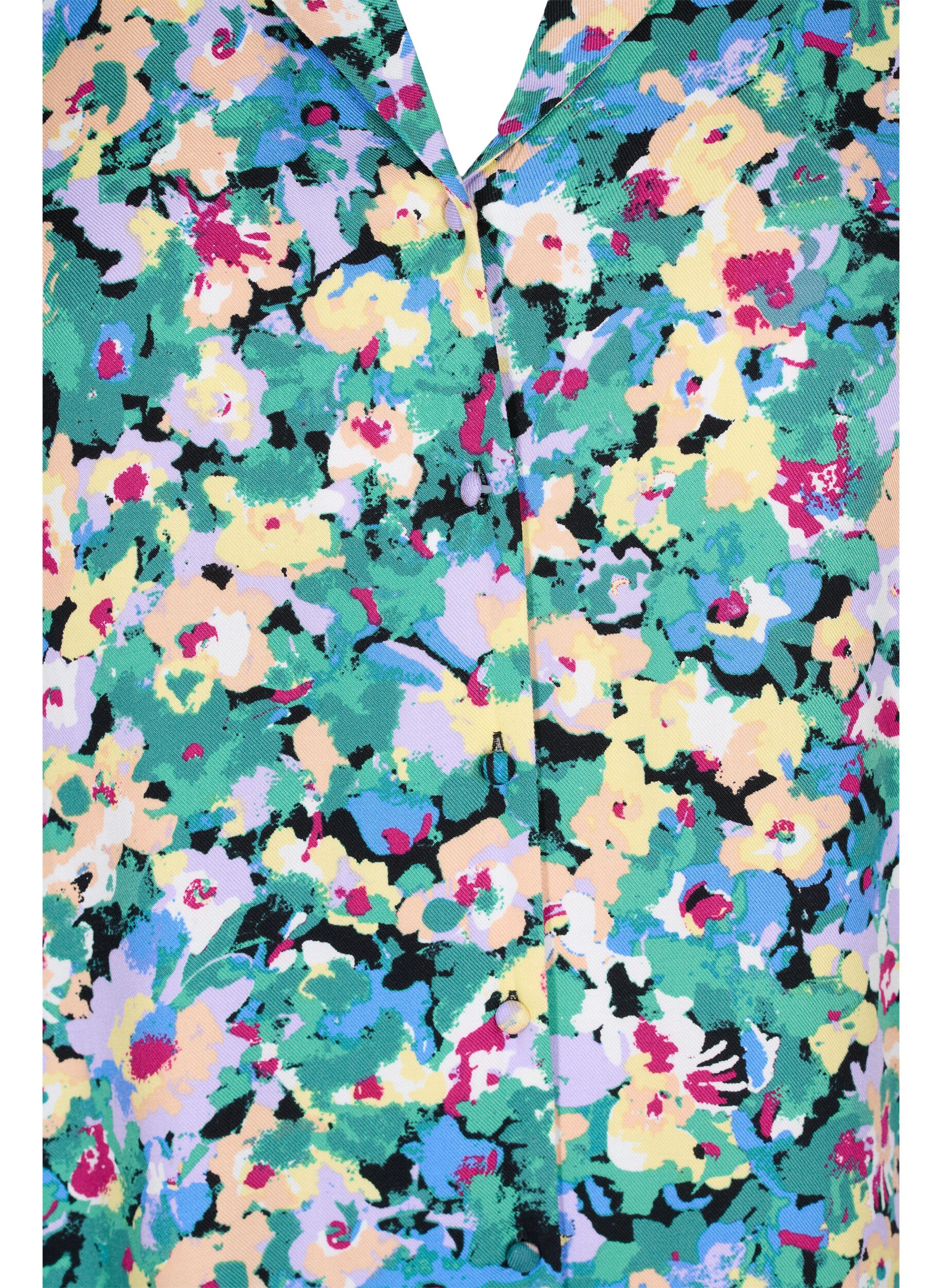 Zizzi Bedrucktes Viskose-Shirt mit V-Ausschnitt, Multi AOP, Packshot image number 2