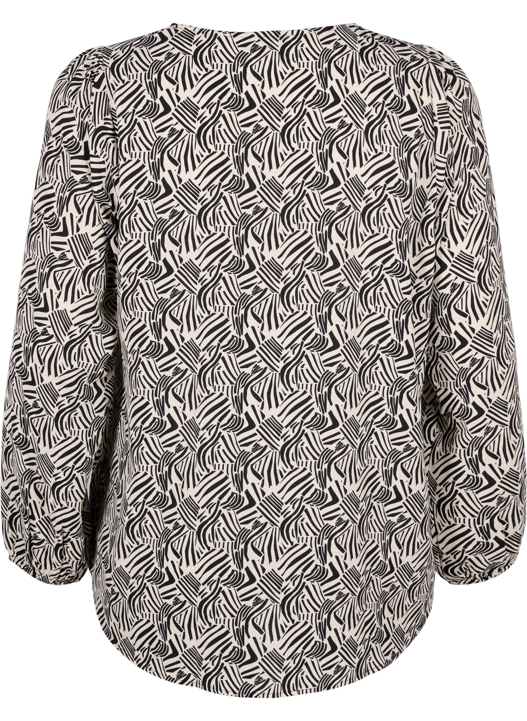 Zizzi  Hemdbluse mit V-Ausschnitt und Aufdruck, Birch Graphic, Packshot image number 1