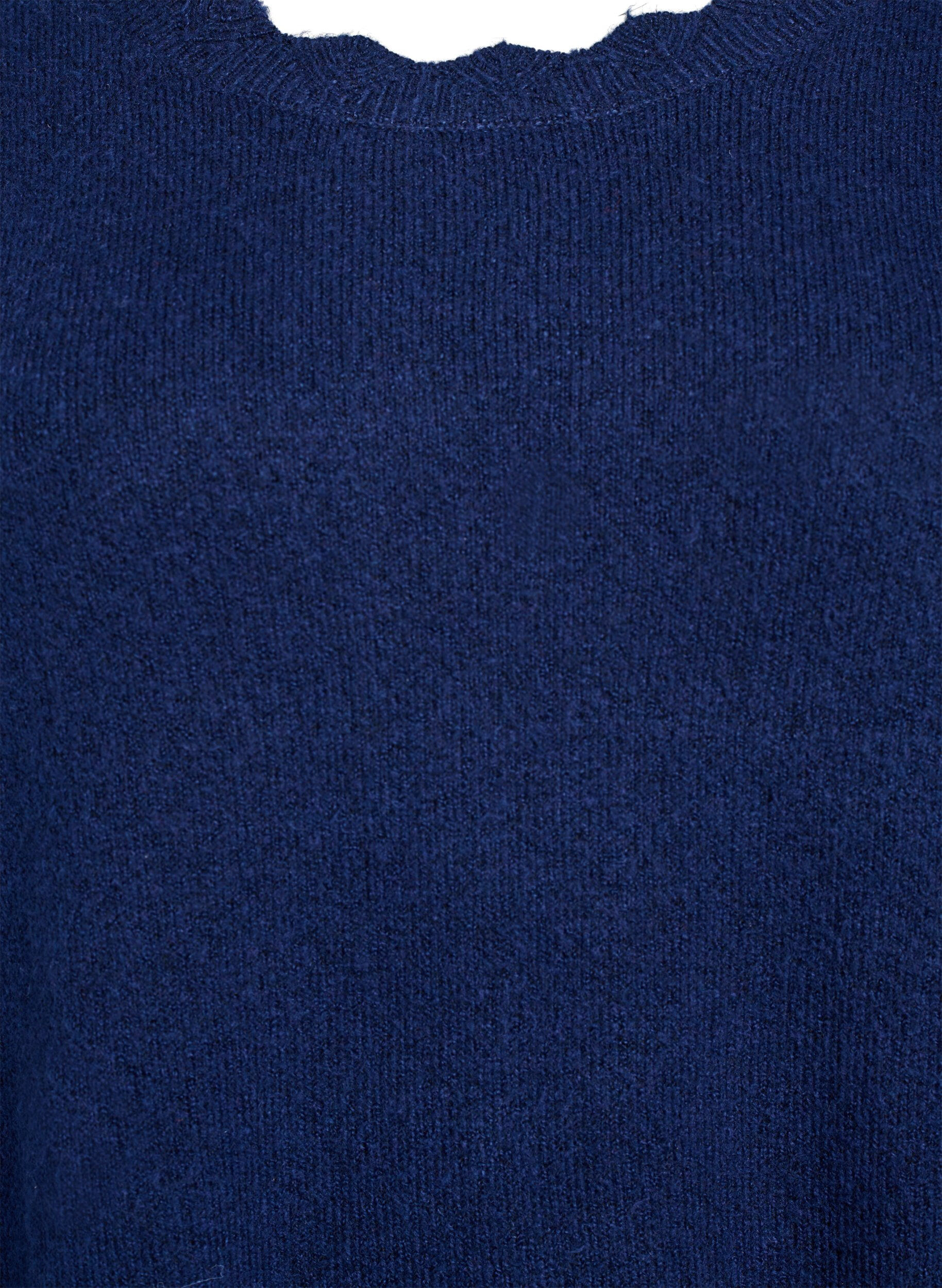 Zizzi Gestricktes Minikleid mit gewelltem Saum und Schlitzen, Blau, Packshot image number 2