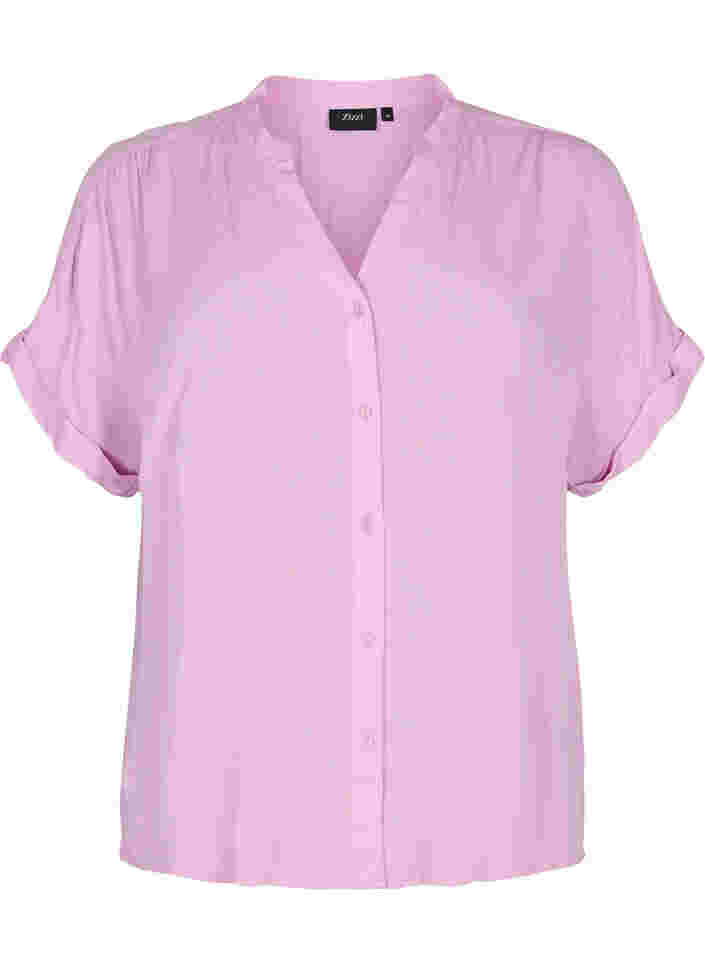Kurzärmeliges Viskose-Shirt mit V-Ausschnitt, Mauve Mist, Packshot image number 0