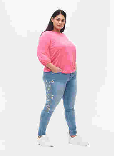 Einfarbige Bluse mit 3/4-Ärmel, Hot Pink Mel., Model image number 2