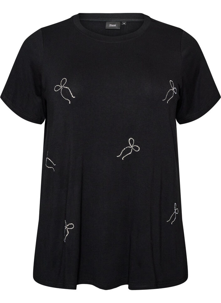 T-Shirt aus Viskose mit Strasssteinen, Schwarz, Packshot image number 0