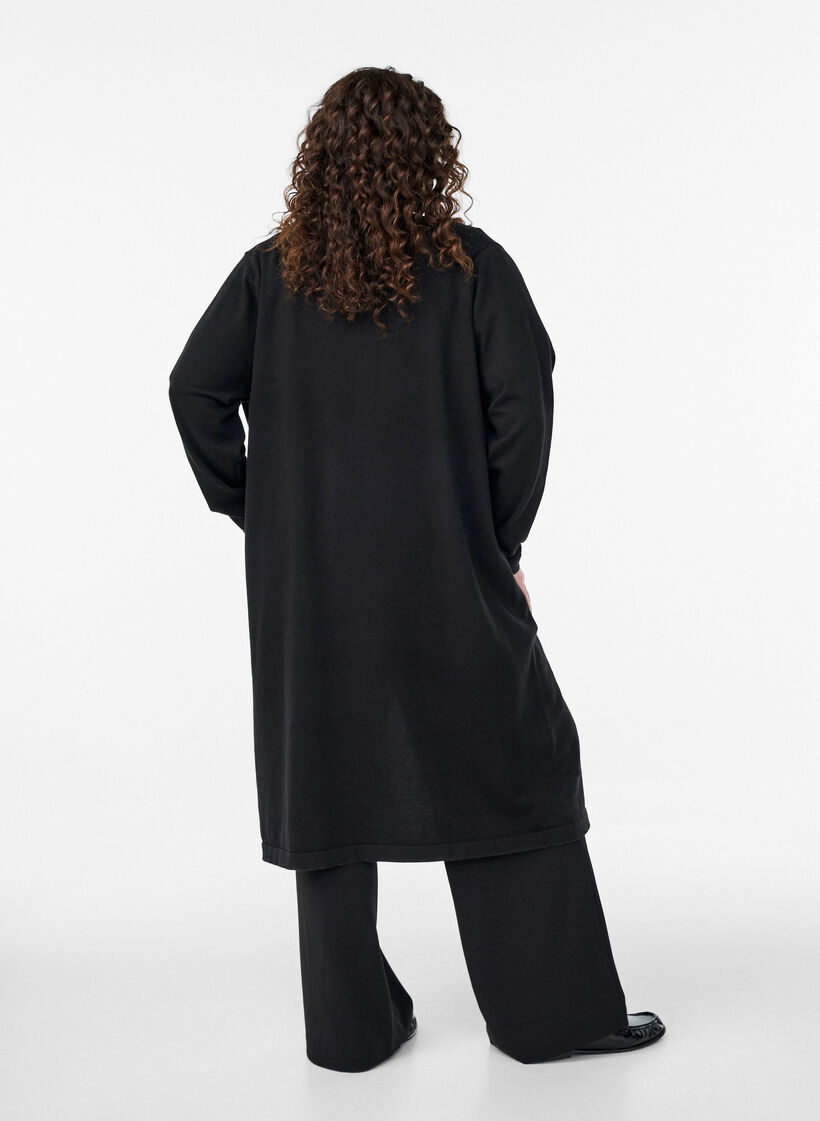 Lange, offene Strickjacke mit Taschen, Schwarz, Model image number 1