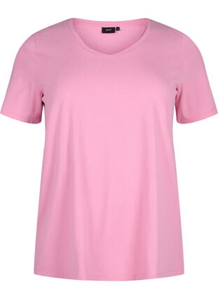 Einfarbiges basic T-Shirt aus Baumwolle, Rosebloom, Packshot image number 0