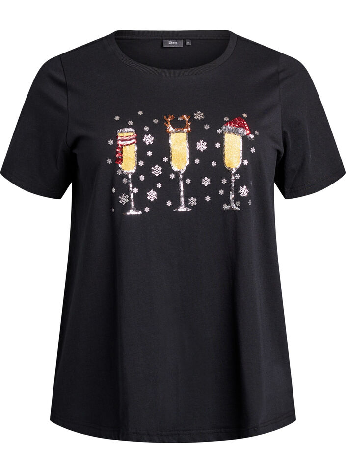 Weihnachts-T-Shirt aus Bio-Baumwolle, Schwarz, Packshot image number 0