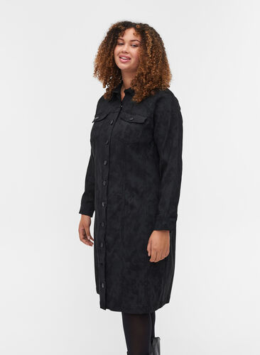 Kleid mit Print, Kragen und Knöpfen, Black, Model image number 0