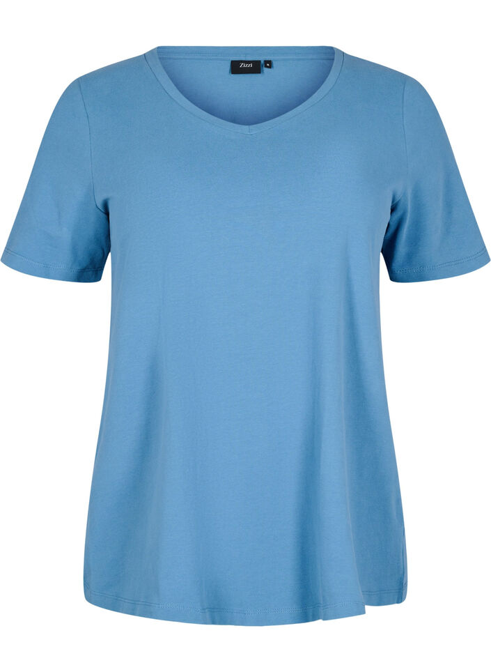 Einfarbiges basic T-Shirt aus Baumwolle, Blau, Packshot image number 0