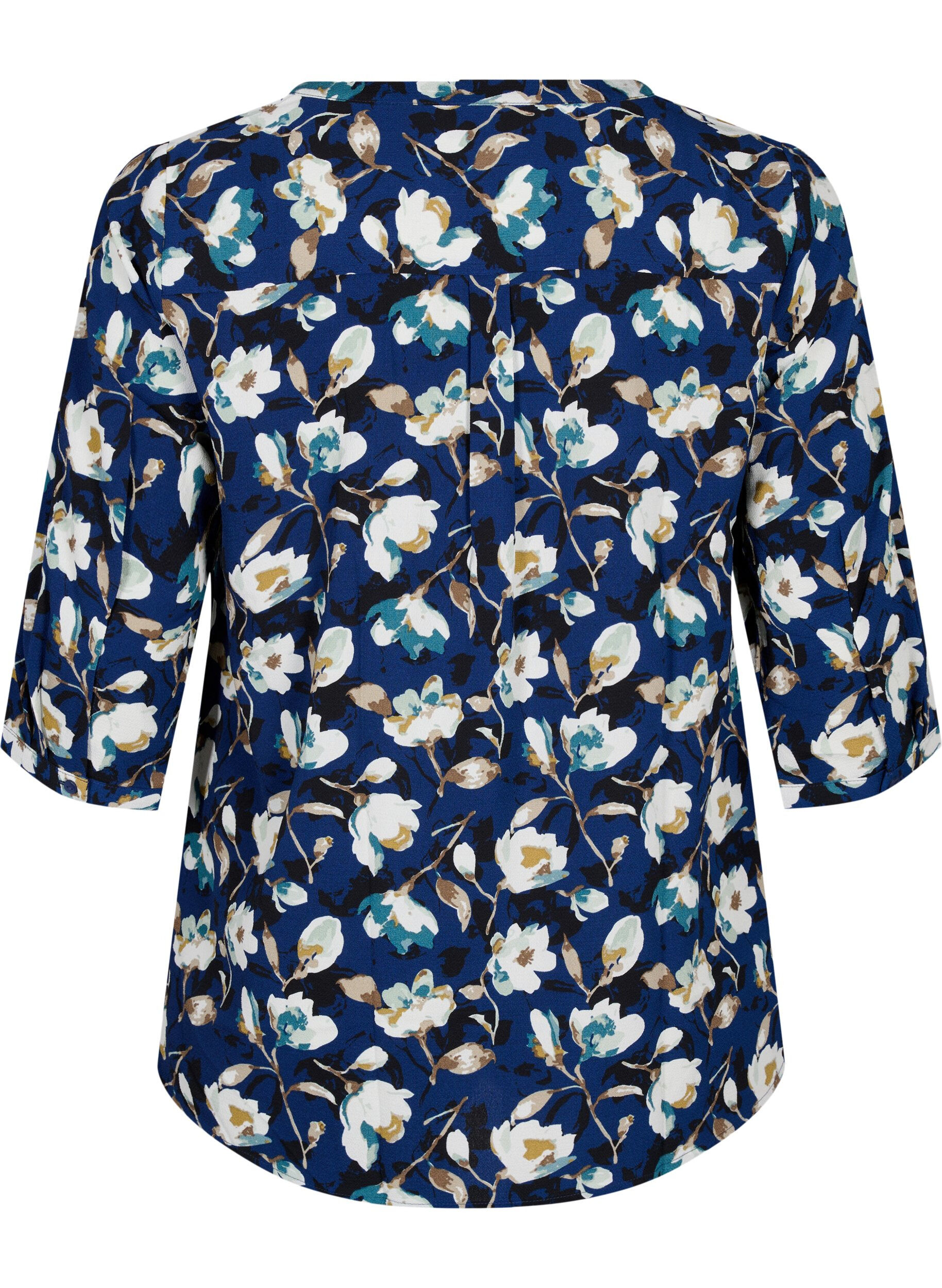 Zizzi Florale Bluse mit 3/4-&Auml;rmeln, P. Blue Flower AOP, Packshot image number 1
