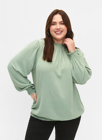 Einfarbige gesmokte Bluse mit langen Ärmeln, Green Bay, Model