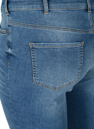 Hochtaillierte Denim-Shorts mit Fransensaum, Dark blue denim, Packshot image number 3