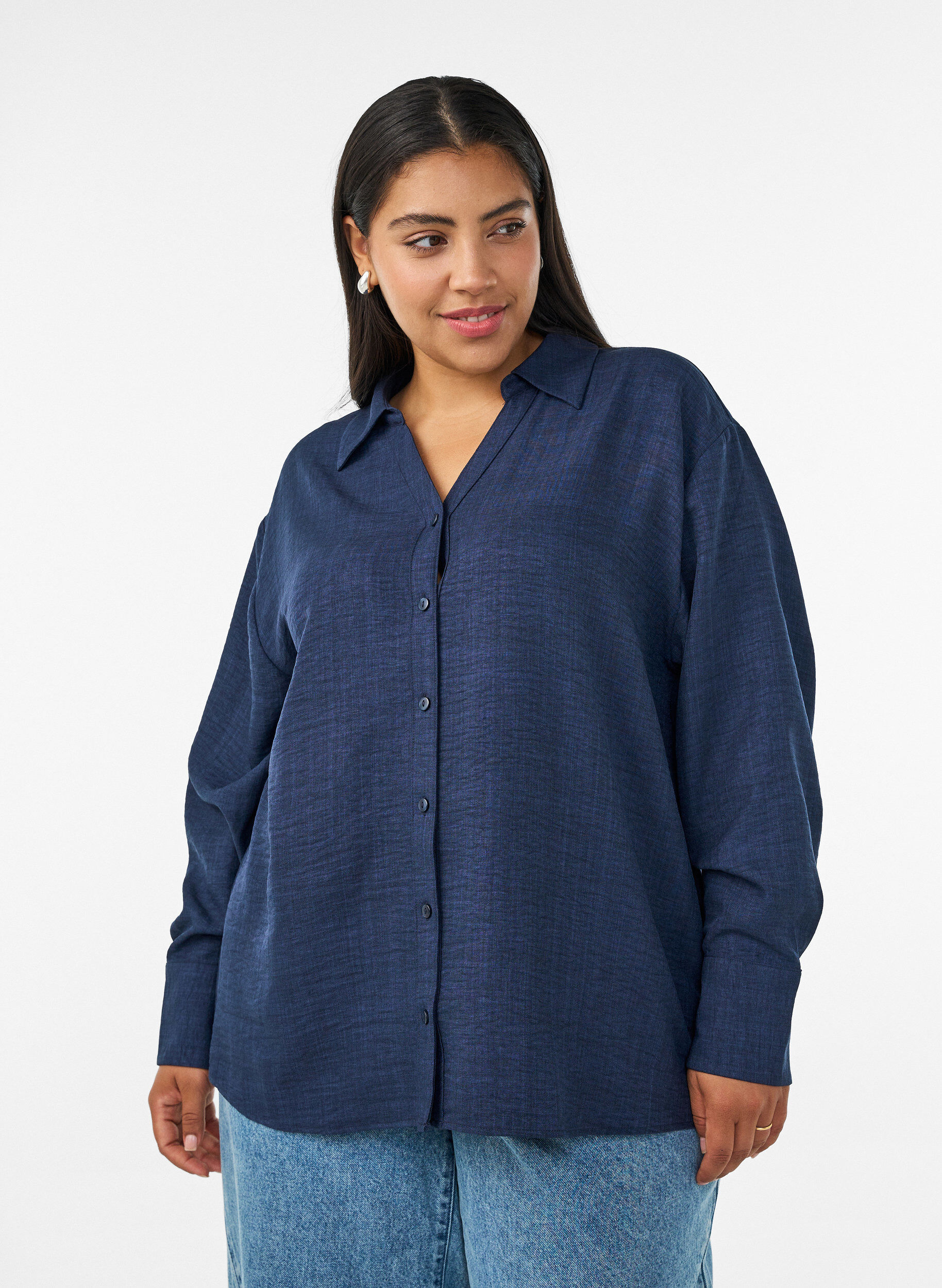 ZizziLockere Bluse mit V-Ausschnitt, Blau, Model image number 0