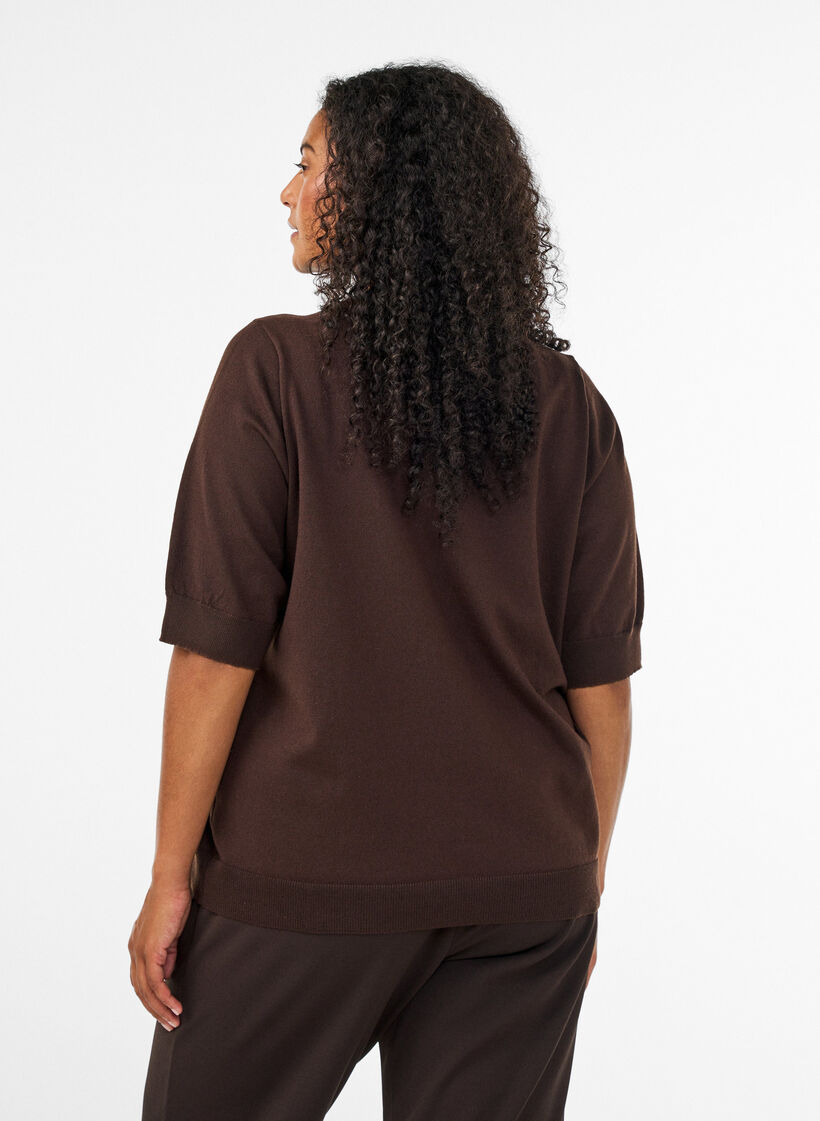 Fein gestrickte Bluse mit kurzen &Auml;rmeln, Braun, Model image number 1