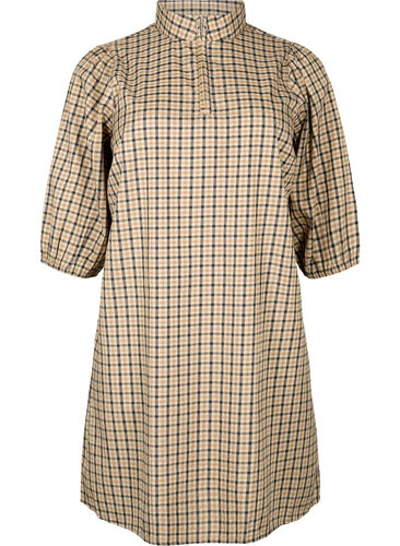Kariertes Kleid mit 3/4 Ärmeln und Reißverschluss, Brown Check , Packshot image number 0