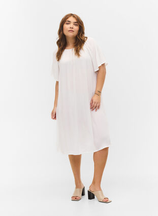Kurzärmeliges Kleid aus Viskose, Bright White, Model image number 2