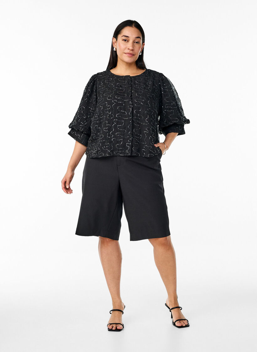 Partybluse mit Pailletten und halblangen Ärmeln, Schwarz, Model image number 1