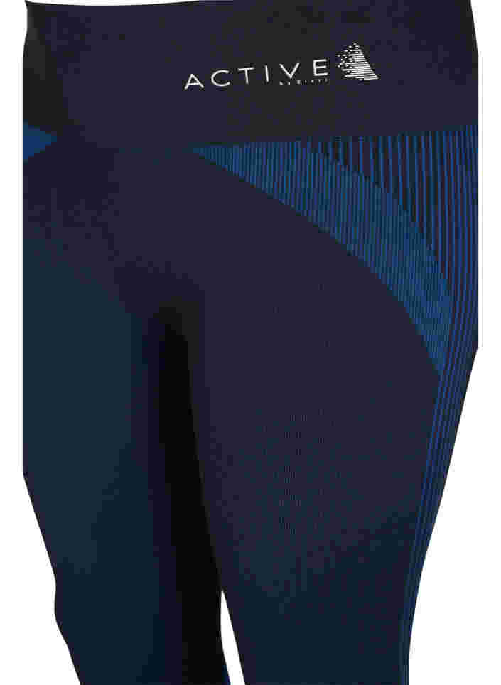 Nahtlose Trainingstights mit Streifen, Black w. Blue Depths, Packshot image number 2