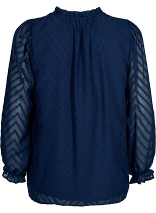 Bluse mit langen Ärmeln und Rüschendetails, Navy Blazer, Packshot image number 1