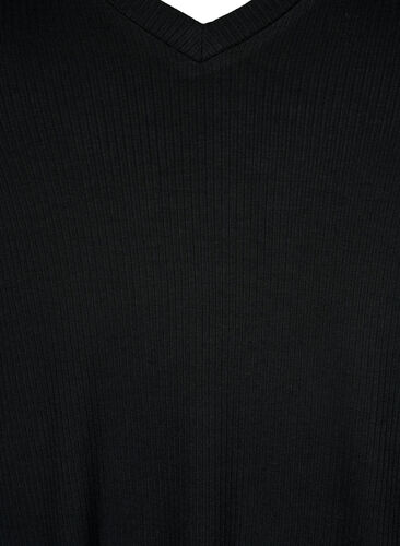 Viskose T-Shirt mit Ripp und V-Ausschnitt, Black, Packshot image number 2