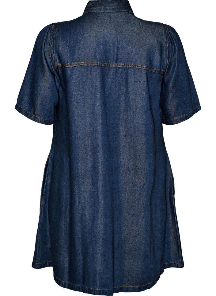Jeanskleid aus Lyocell mit Kn&ouml;pfen und kurzen &Auml;rmeln, Blau, Packshot image number 1