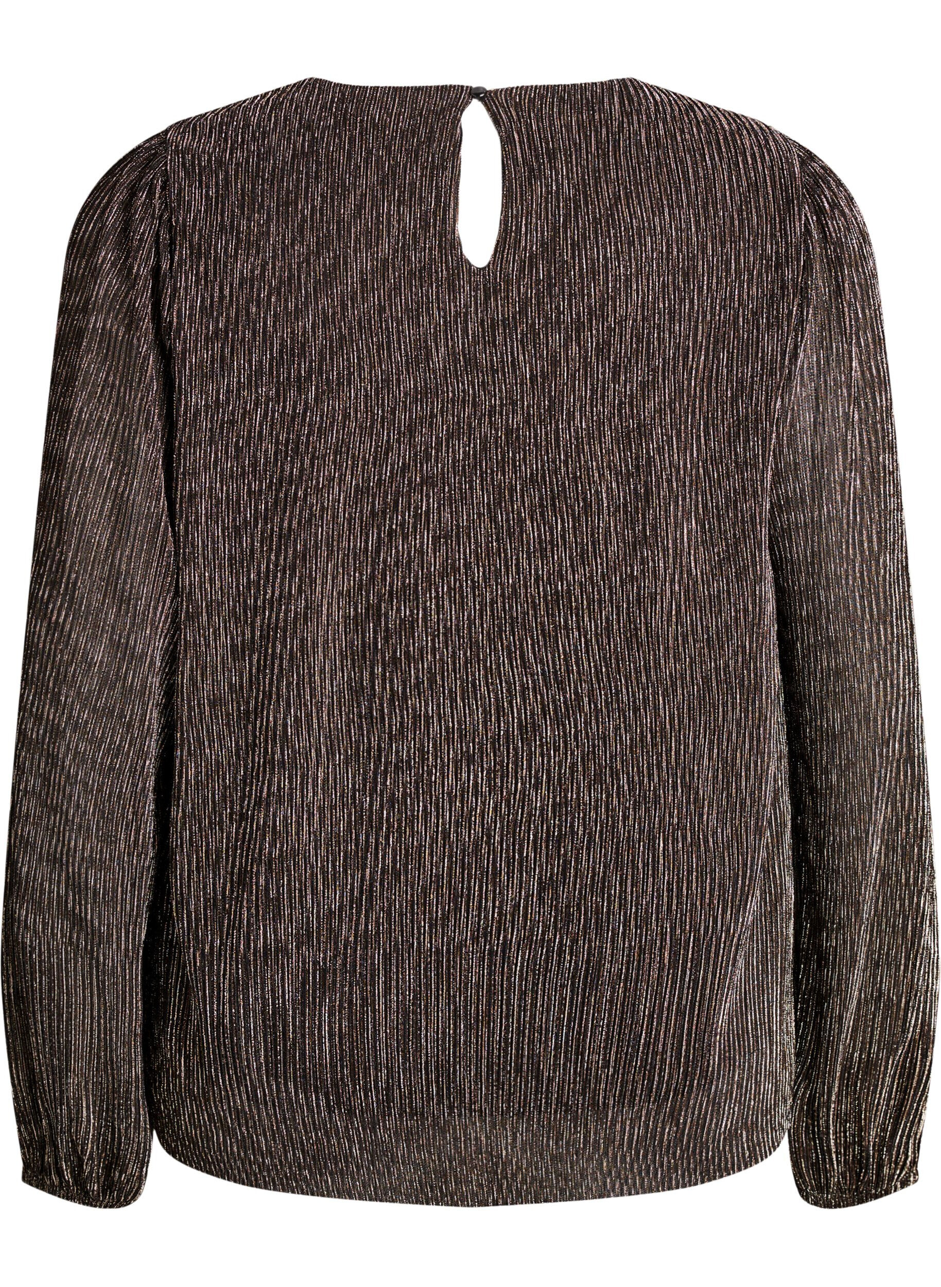 Zizzi Partybluse mit Glitzerstreifen und langen &Auml;rmeln, Schwarz, Packshot image number 1