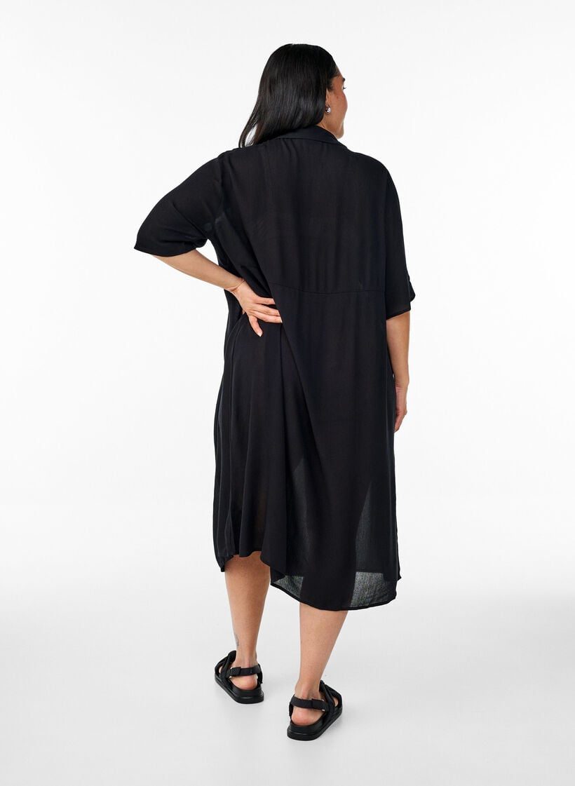 Midikleid mit kurzen &Auml;rmeln, Schwarz, Model image number 1