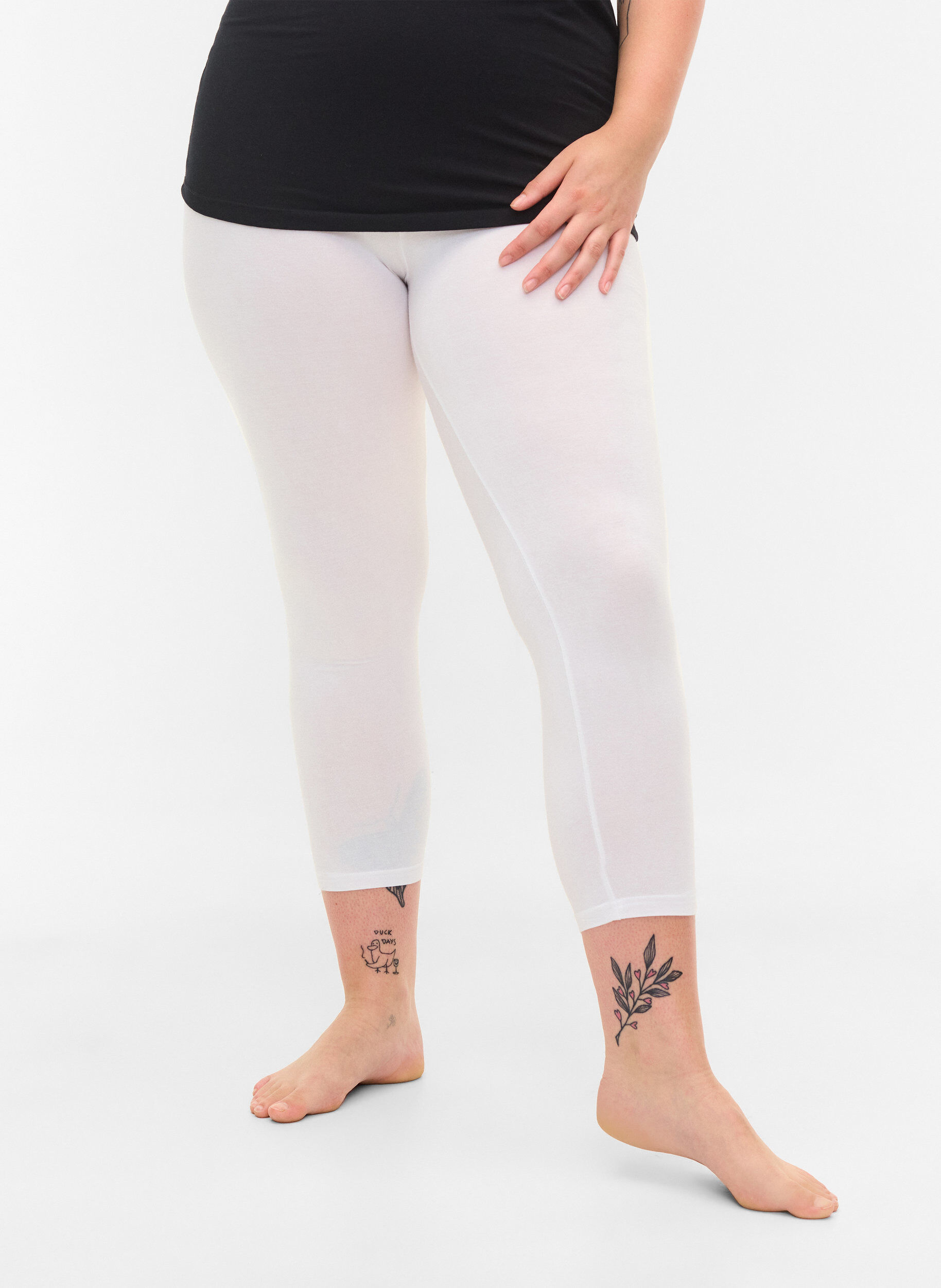 Zizzi Basic 3/4-Leggings , Bright White, Model image number 2
