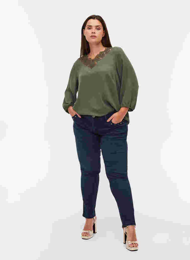 Slim Fit Emily Jeans mit Nieten, Dark blue, Model image number 0