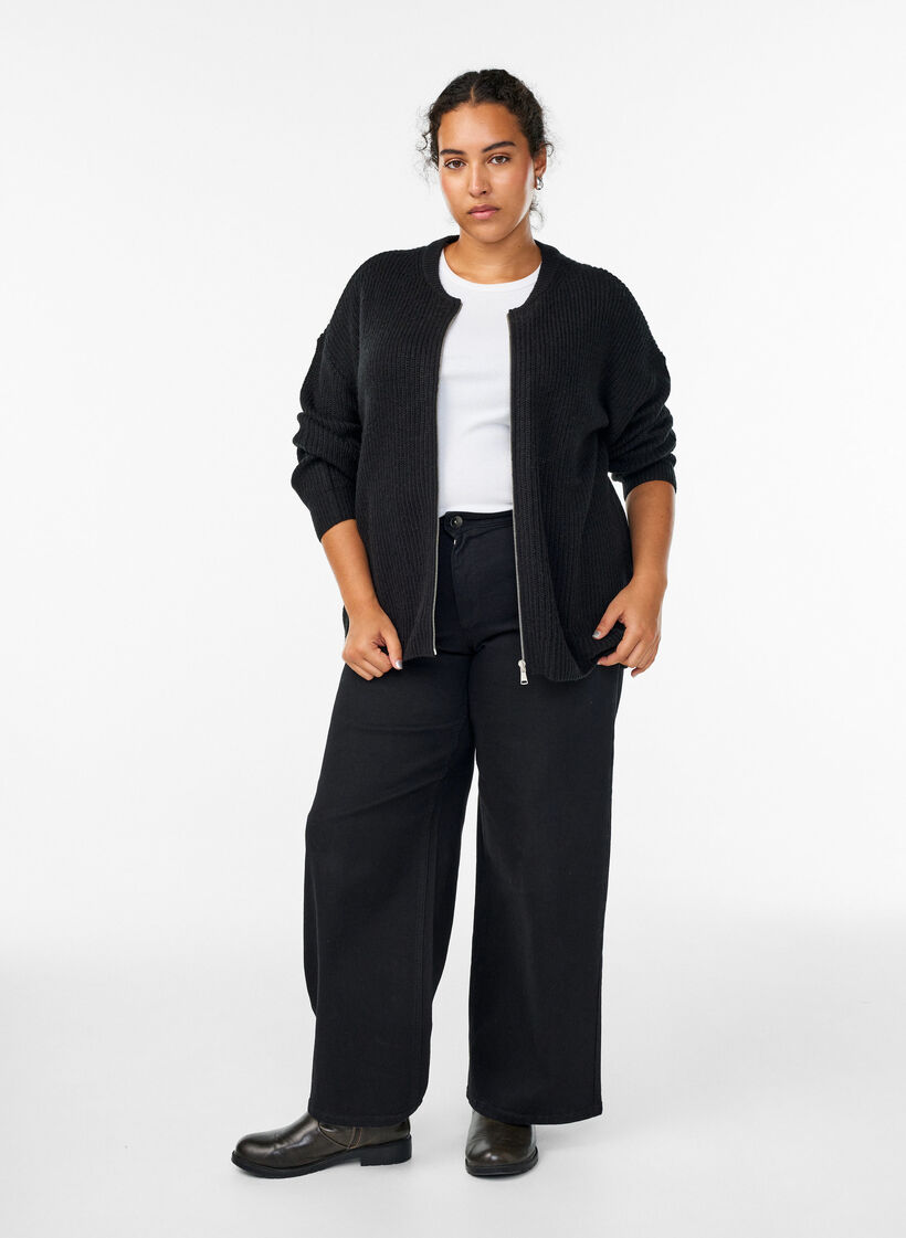 Strickjacke mit Rei&szlig;verschluss, Schwarz, Model image number 1