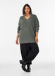 Lange Rippstrickbluse mit V-Ausschnitt, Gr&uuml;n, Model image number 1