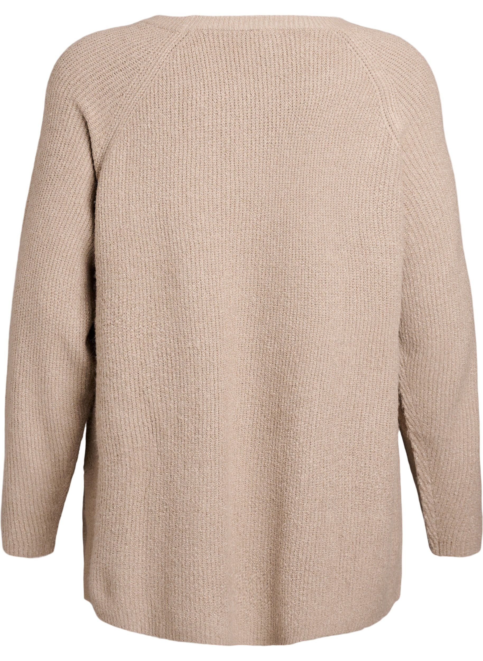 Zizzi Strickpullover mit diagonalem Muster und Raglan&auml;rmeln, Beige, Packshot image number 1