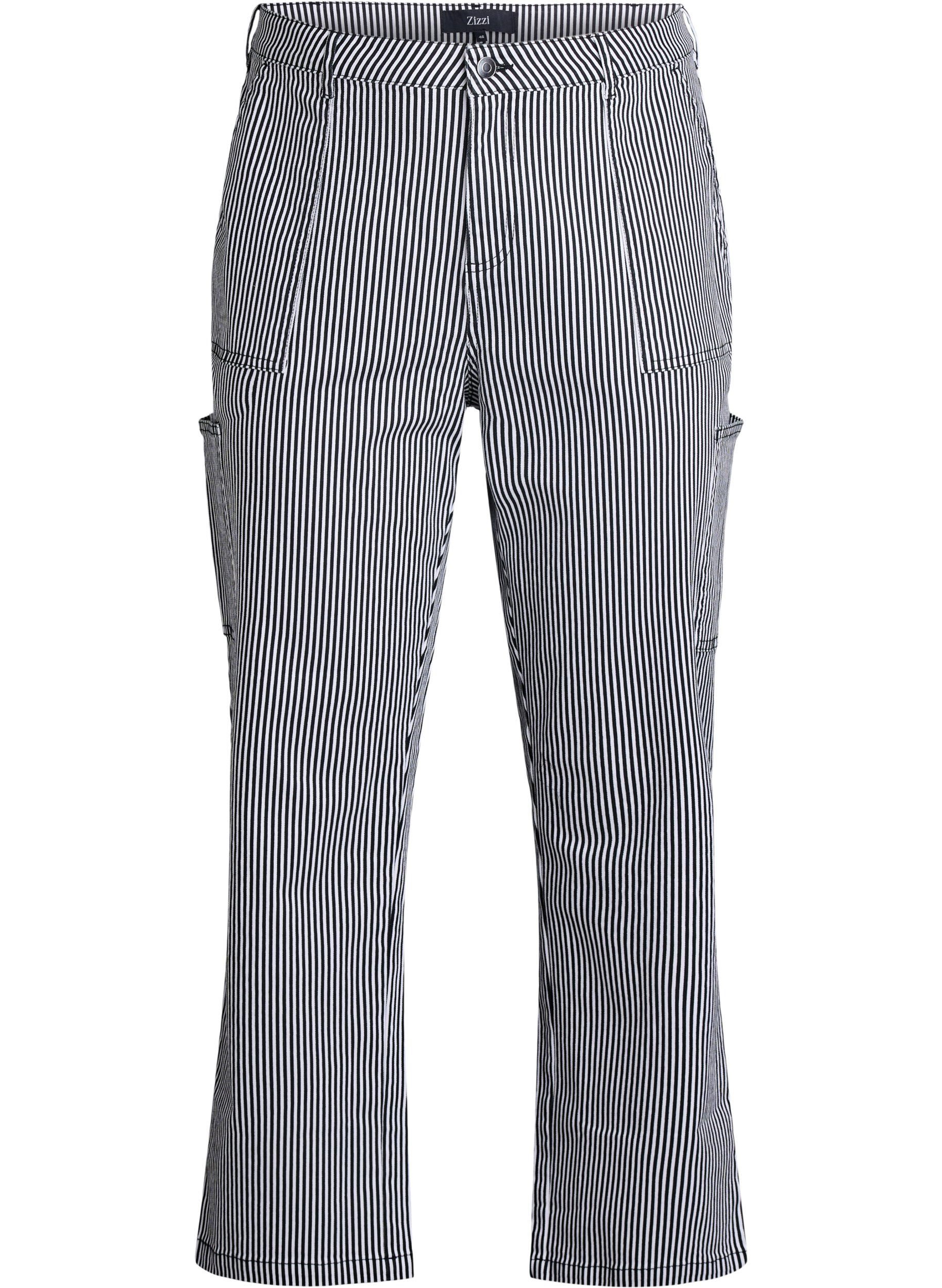 Zizzi Hoch taillierte Cargojeans mit Streifenmuster, Schwarz, Packshot image number 0